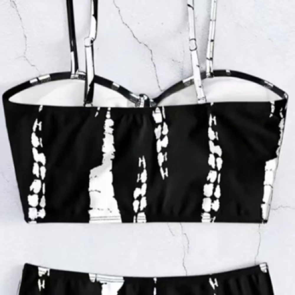 Boho Tie Dye 2 Piece Drawstring Accent Wireless Top Shorts Bikini Swim Swimsuit - Picture 3 of 16